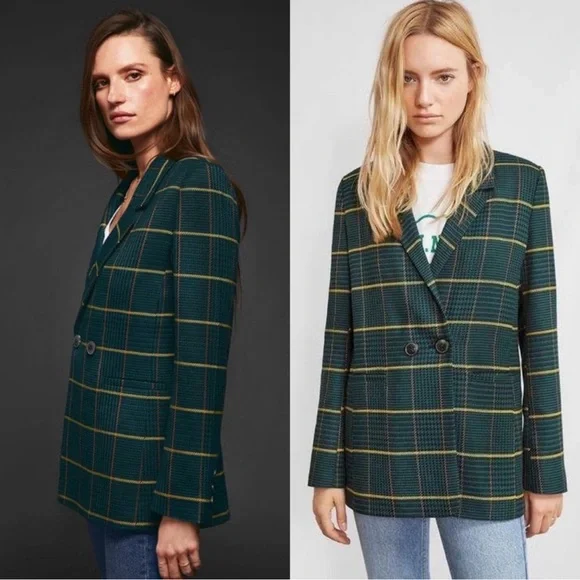Anine Bing Madeline Blazer In Green Plaid Size Medium - Picture 9 of 10